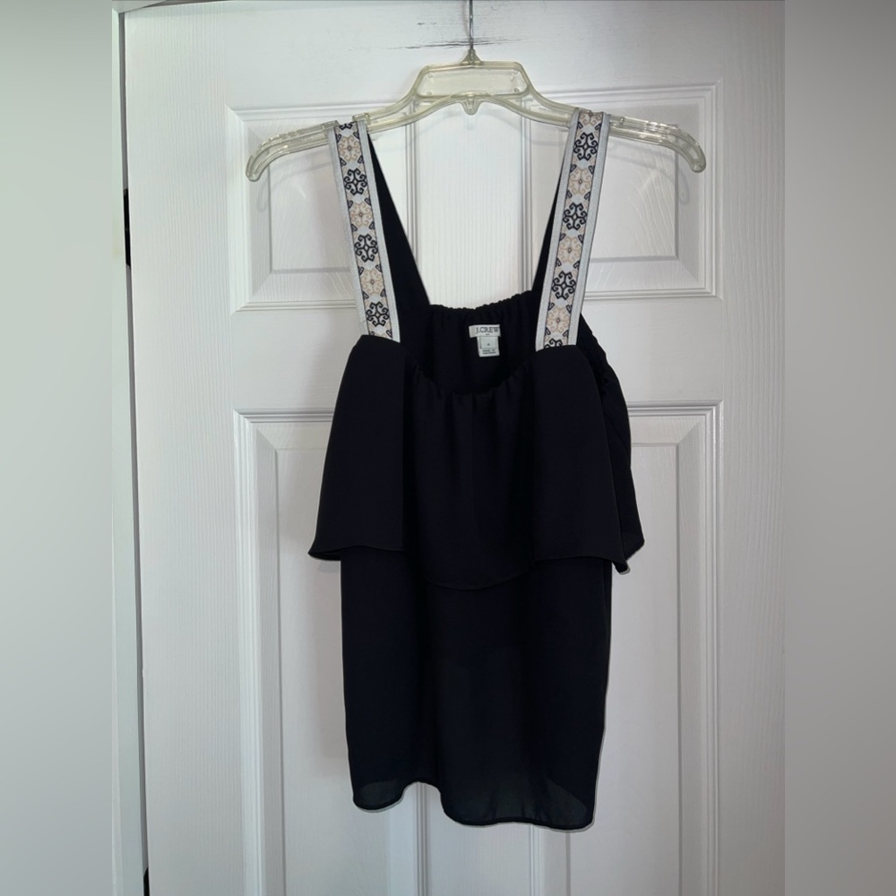 J. Crew Ruffle Tank Top* Size 4 SO CUTE! J Crew Black w/ multicolor design
